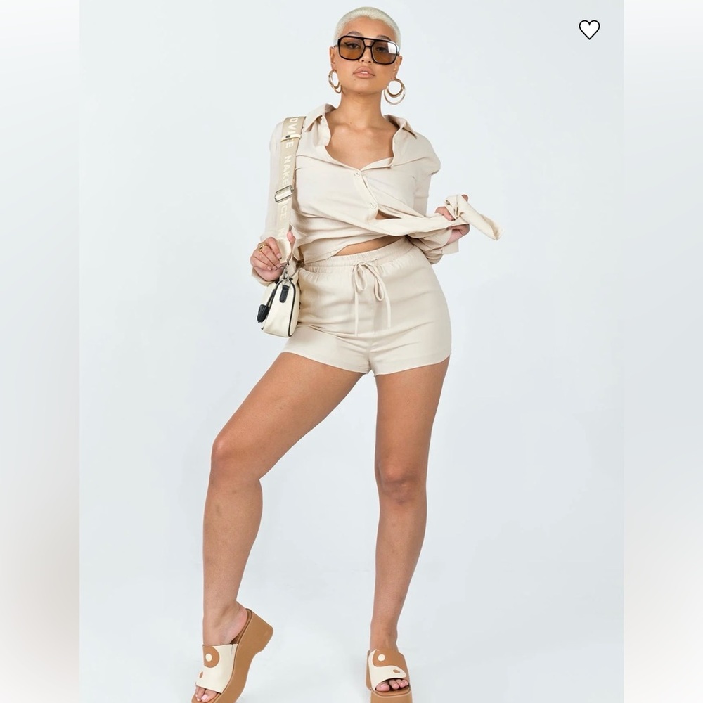 Princess Polly Light Taupe High-Waist Drawstring Shorts